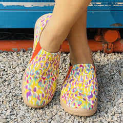Women's Colorful Print Canvas Slip On Flat Shoes Casual Walking Sneakers