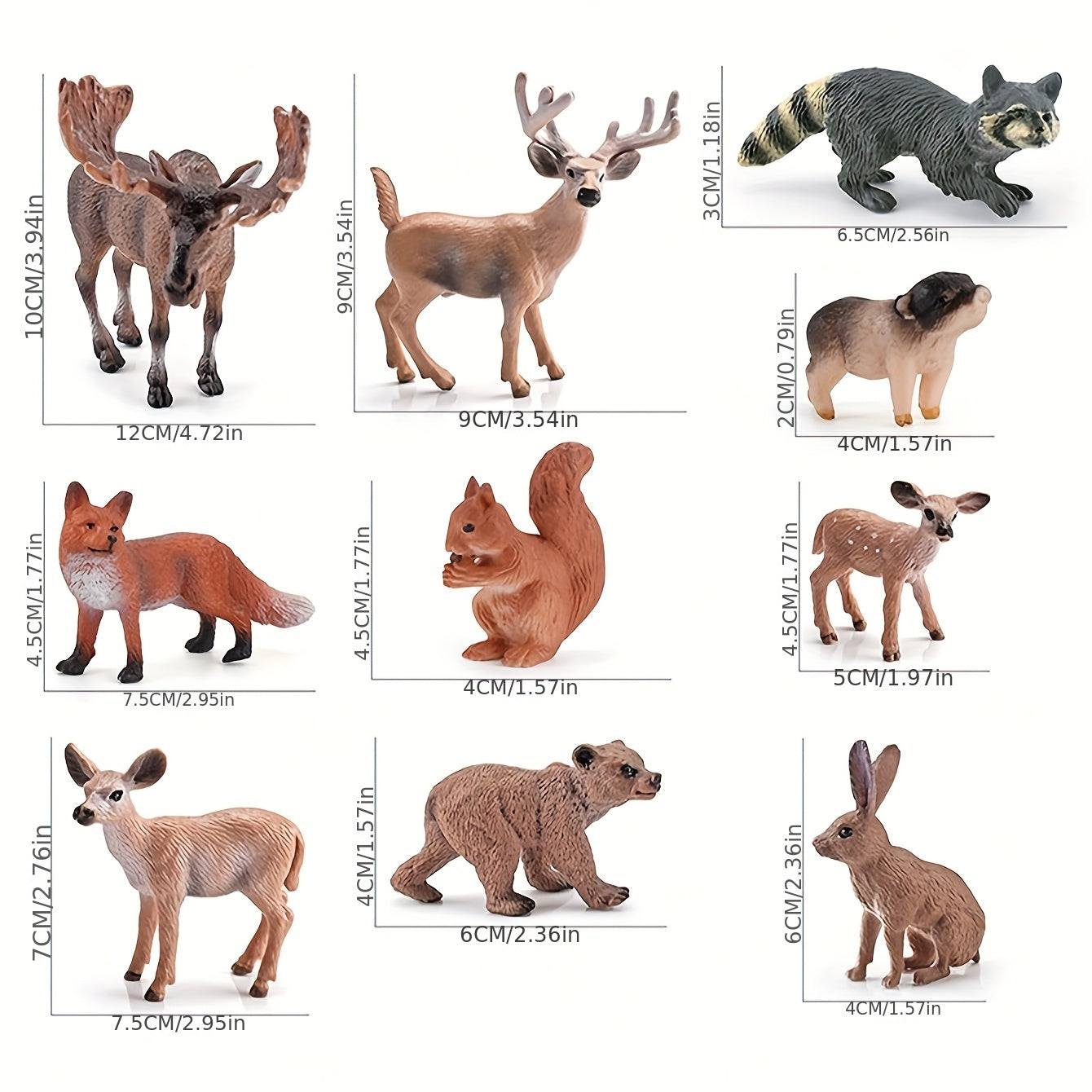 6pcs PVC Animal Set: Deer, Fox, Squirrel, Rabbit, Reindeer Desktop Ornament