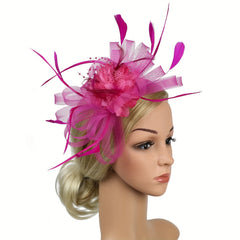 Women Mesh Flower Feather Fascinator Headband With Clip