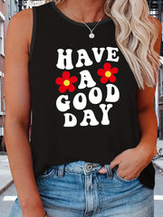 Women's Plus Size Casual Tank Top with Slogan & Heart Print