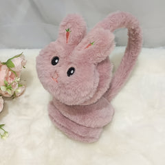 Women's Plush Bunny Ear Warmers Rabbit with Expressive Eyes Soft Stretchable Ear