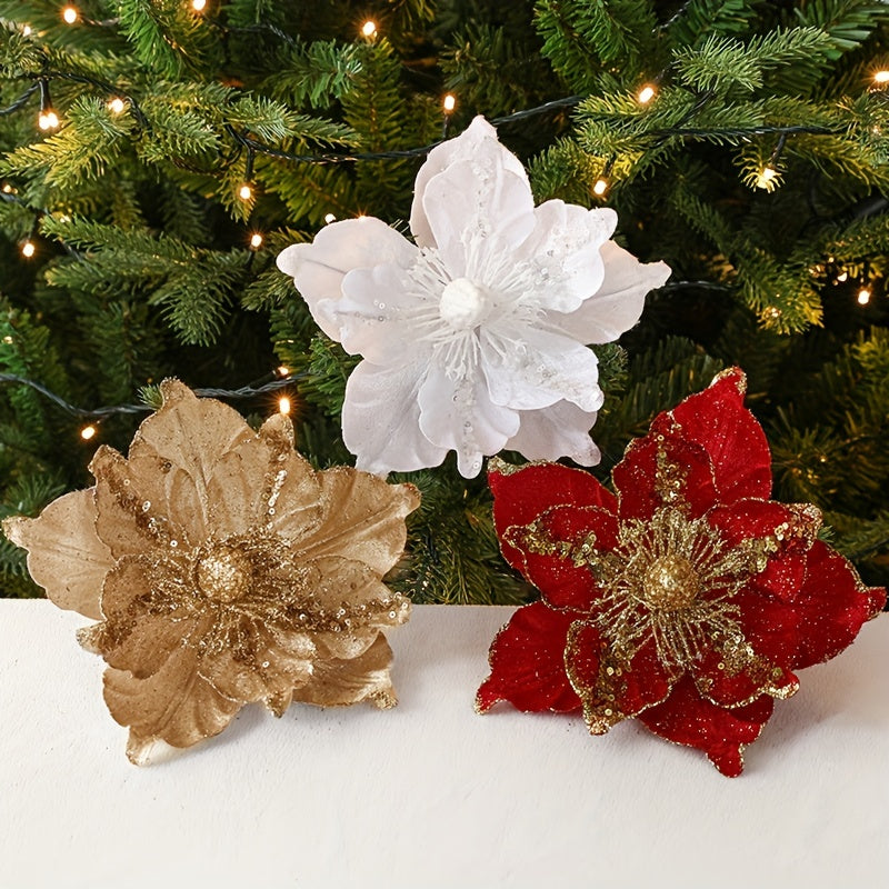 Christmas Flower Red Golden Blooming Tree Decoration
