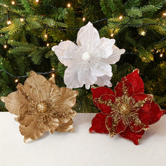 Christmas Flower Red Golden Blooming Tree Decoration