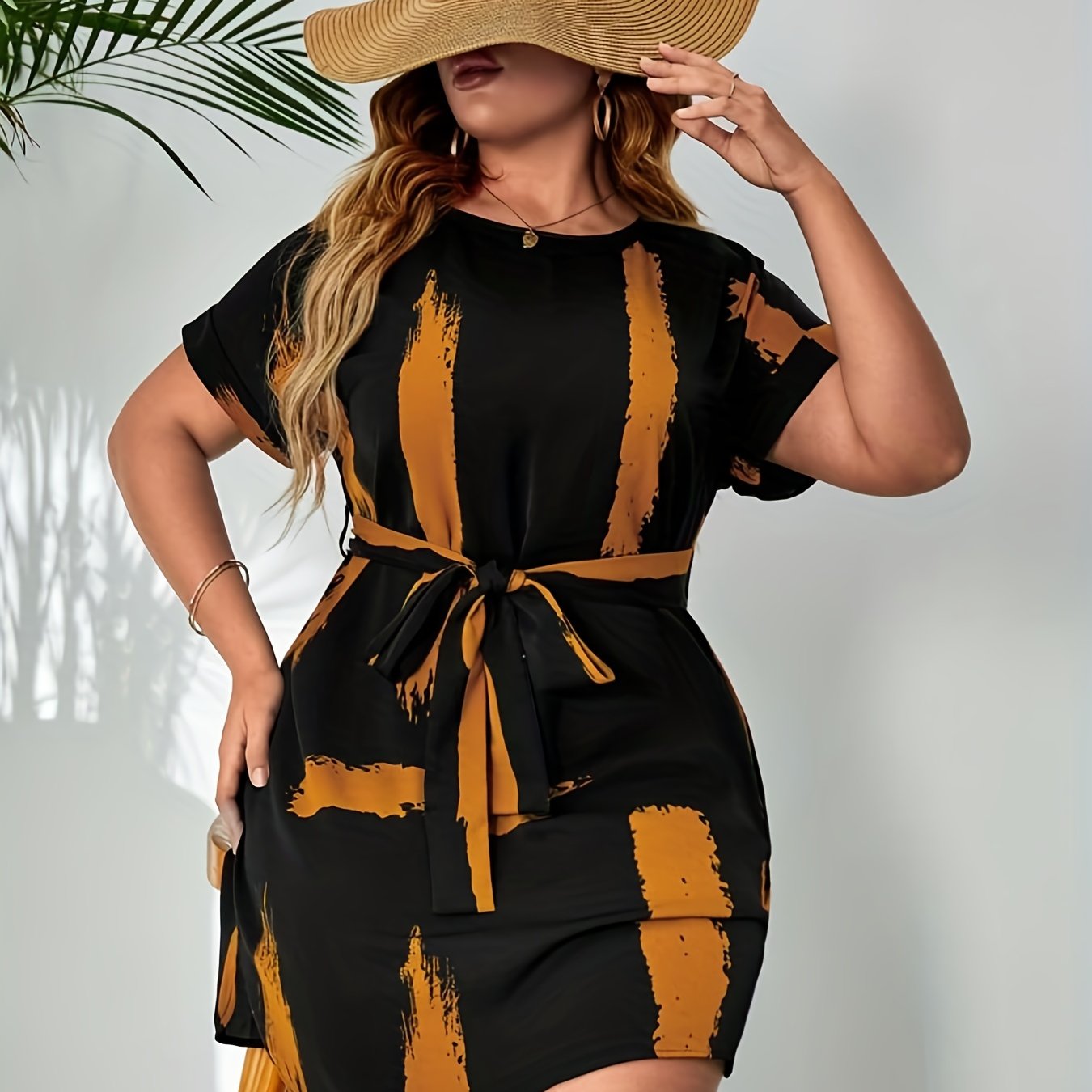  Brush Print Short Sleeve Slim Fit Dress