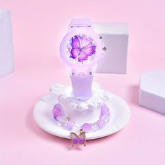 Girls' Silicone Strap Pointer Watch Set Butterfly Quartz Wristwatch