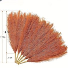 6pcs Orange Pampas Grass Decor Faux Burnt Orange Fall Boho Wedding