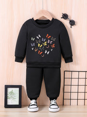 Kids Butterfly Graphic Outfit Baby Trousers Sweatshirt Set