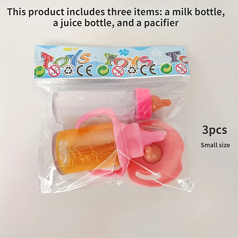 Doll Feeding Set Milk Juice Bottles 2 Pacifiers for Toy Stroller Gift