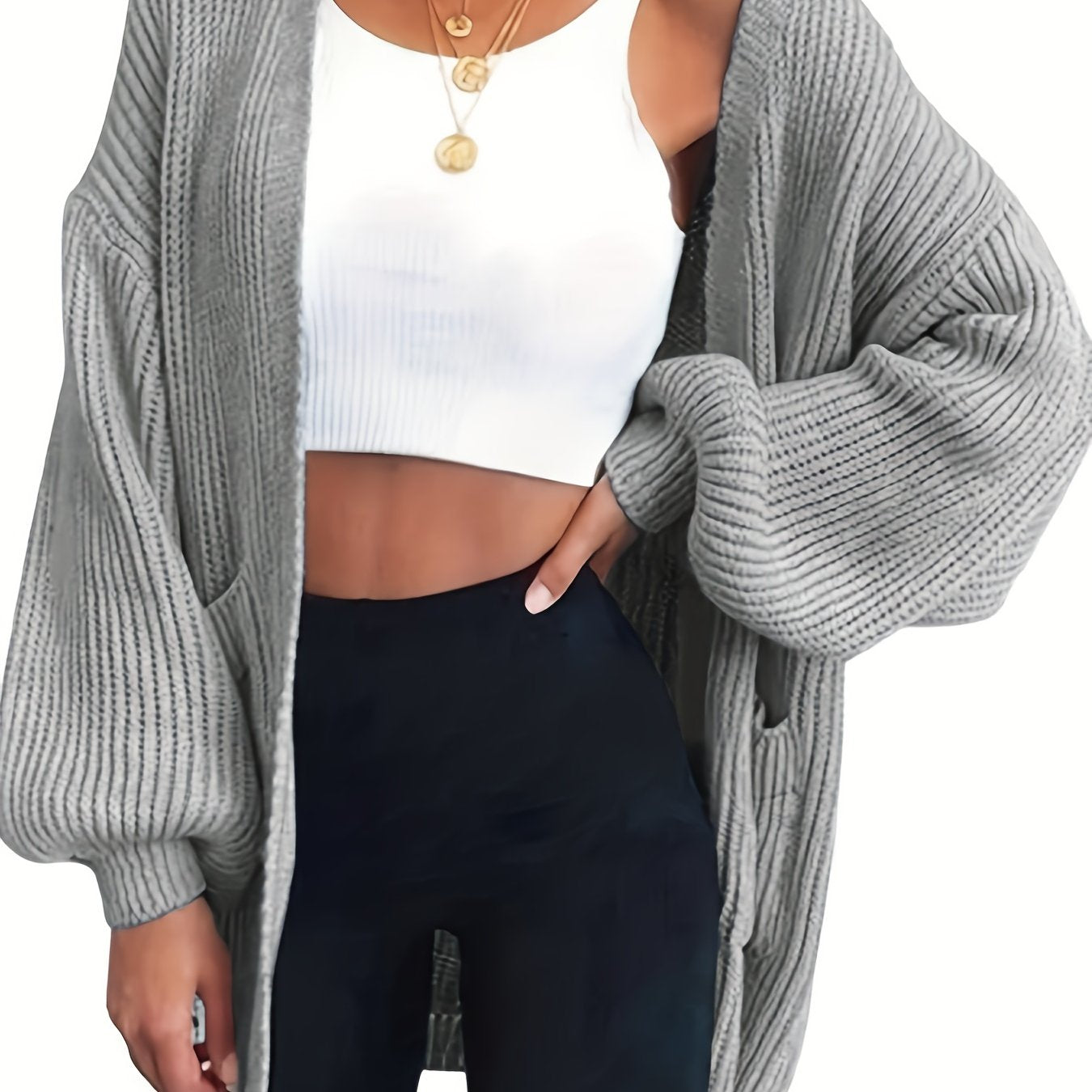  Casual Cardigan Lantern Sleeve Open Front Sweater Cardigan