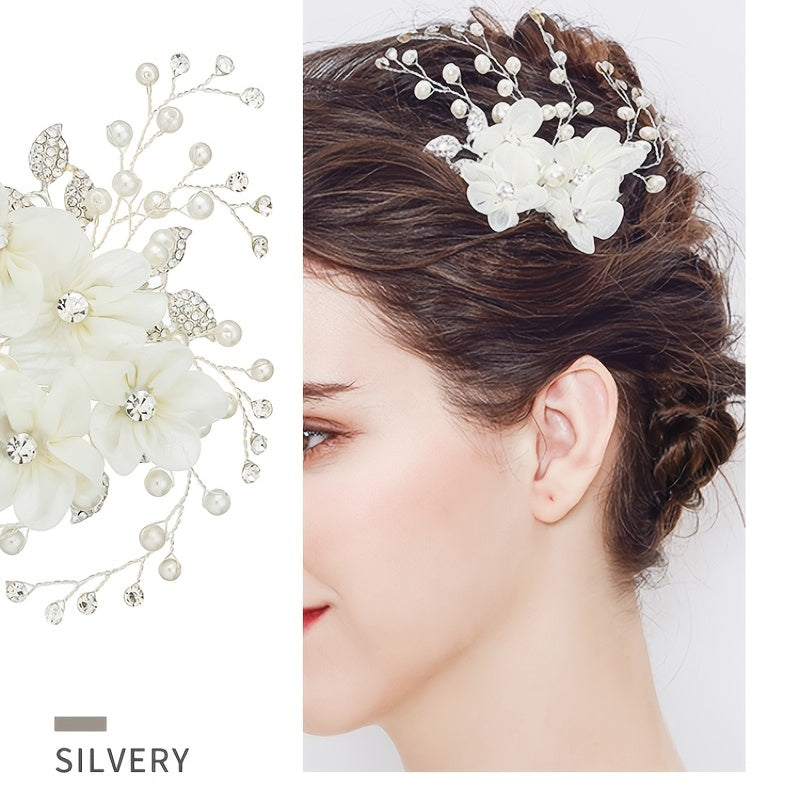 Silvery Lace Flower Rhinestone Wedding Hair Comb