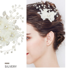 Silvery Lace Flower Rhinestone Wedding Hair Comb