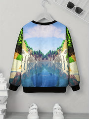 Pixel Lake Print Kid's Sweatshirt Outdoor Top