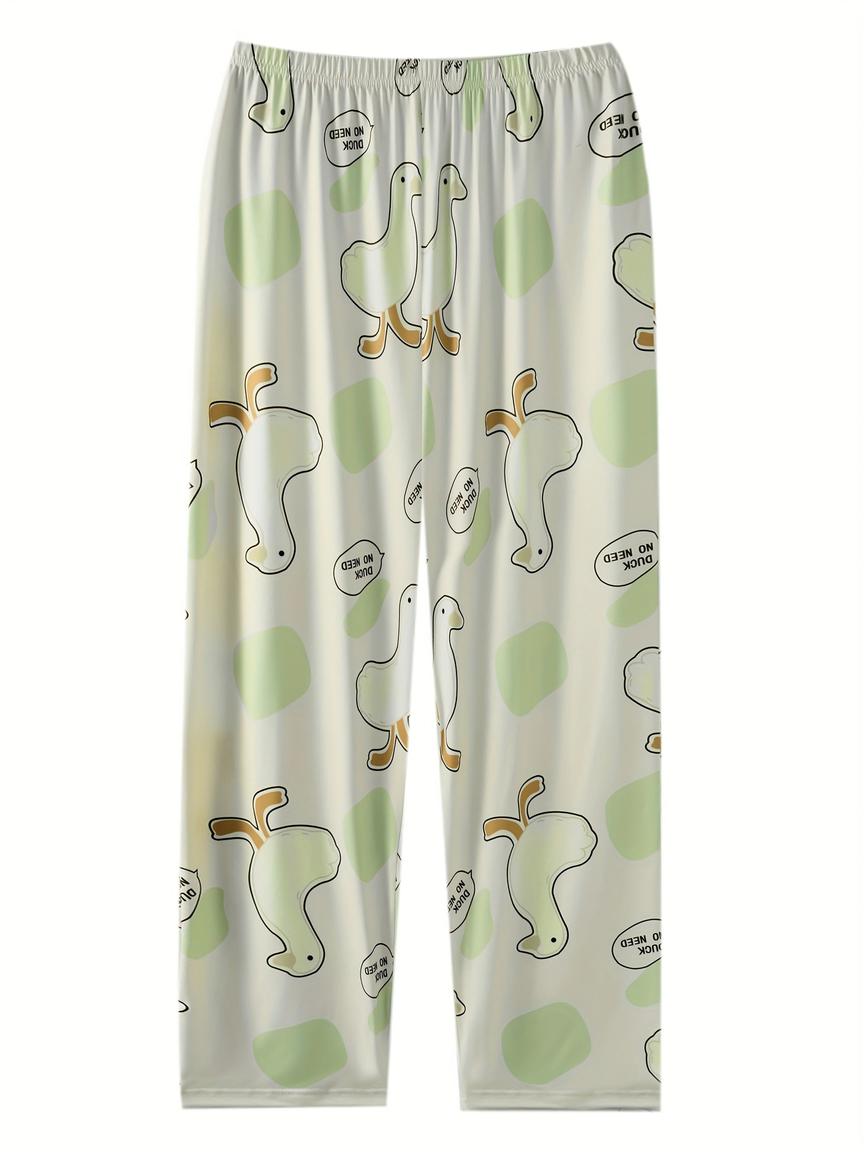  Cartoon Duck Print Pajama Bottoms Elastic Waist Loungewear Pants