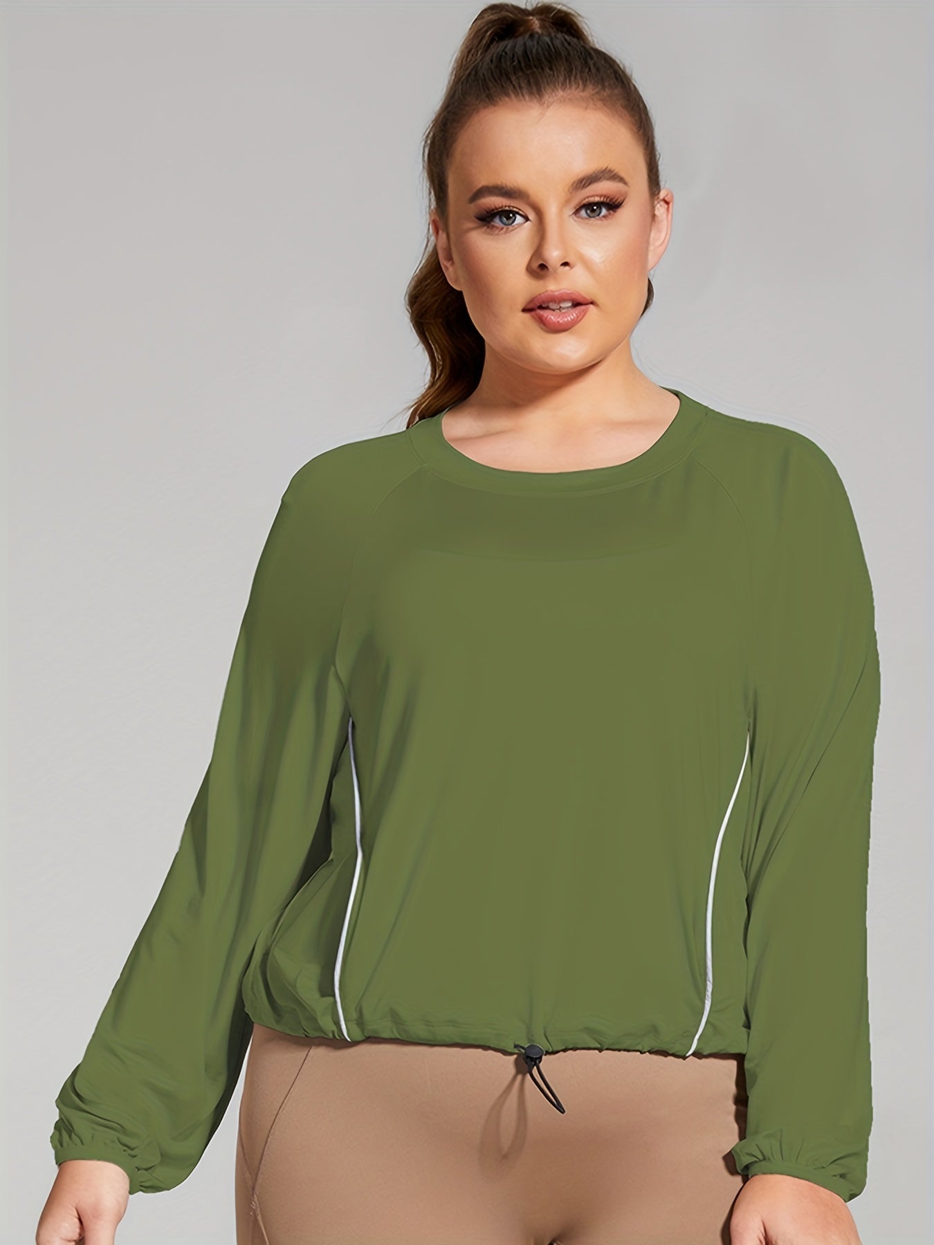 Women's Plus Size Long Sleeve Fitness Top With Pockets
