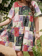  Boho Dress Women's Plus Patchwork Print Loose Fit Dress