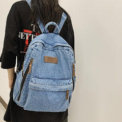 Stylish Denim Backpack with Laptop Compartment High Capacity School & Travel Bag
