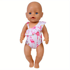 Flamingo Print Swimsuit for 17-18 Inch Newborn Dolls