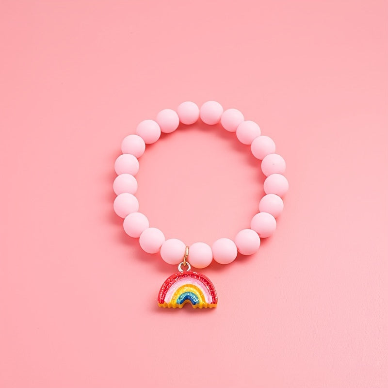 3pcs Girls Beaded Bracelets Unicorn Rainbow Flower Pendant