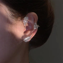 Leaf Feather Ear Hanging Light Flash Zirconium Ear Clip Earrings