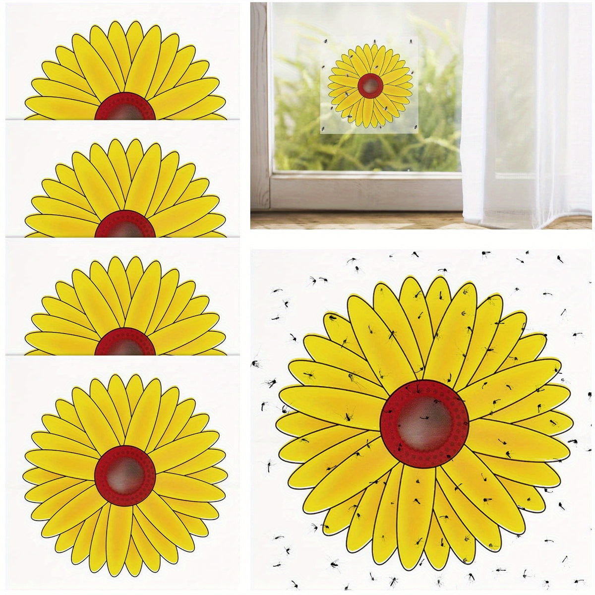 4pcs Indoor Sunflower Fly Catcher Window Fly Sticker