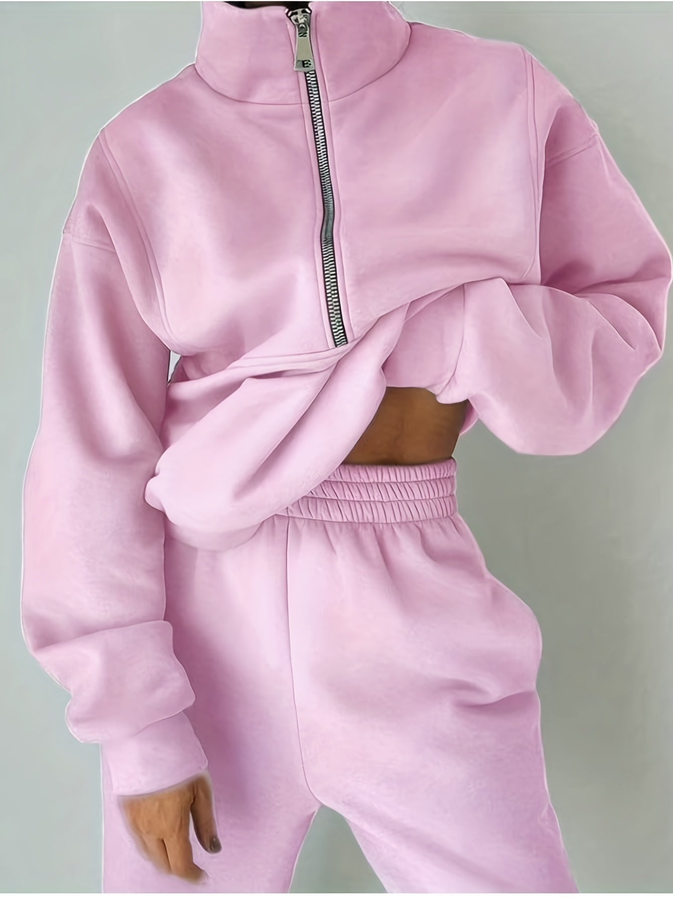 Casual Matching Two piece Set Zip Up Sweatshirt & Solid Sweatpants