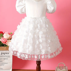 Girls Flowers Appliques Puff Sleeve Princess Dress For Summer