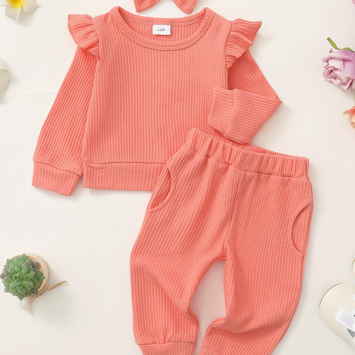Newborn Baby Girl Outfit Pullover Ruffle Sleeve Sweatshirt Pants Set