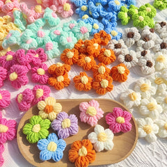10pcs Hand Hook Woolen Thread Flower Braided Puff Flower Crochet Clothing Access