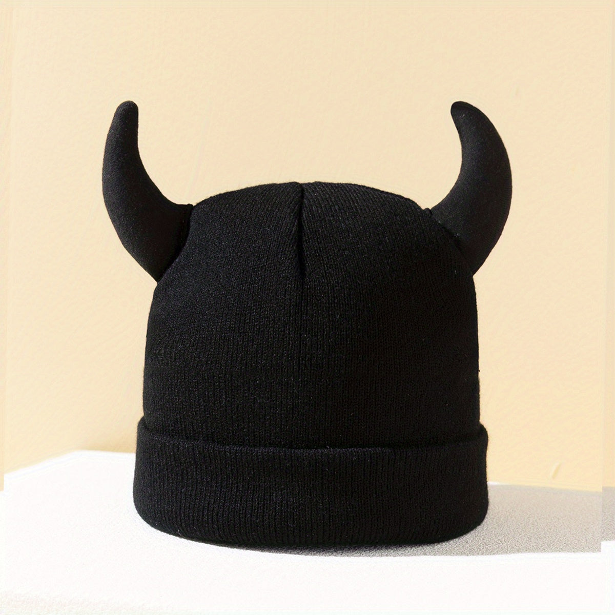 Cartoon Horn Soft Beanie Unisex Knit Hat Skull Cap Warm Beanies