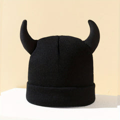 Cartoon Horn Soft Beanie Unisex Knit Hat Skull Cap Warm Beanies