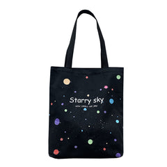 Starry Sky Pattern Canvas Zipper Tote Bag for School & Shopping