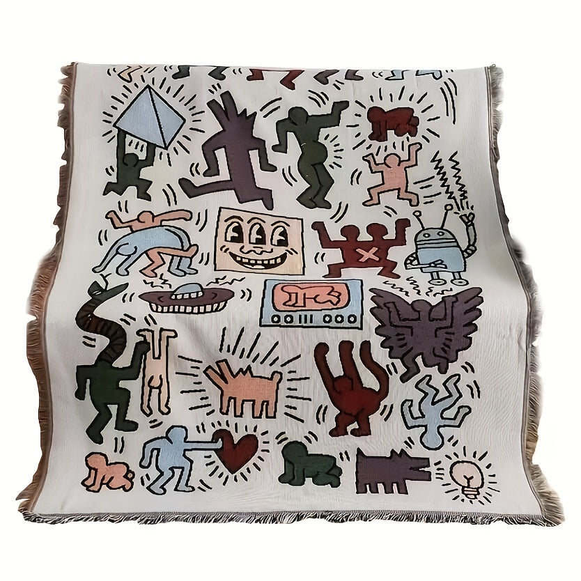 Graffiti Tassel Retro Blanket Outdoor Camping Decorative Blanket Throw Blanket