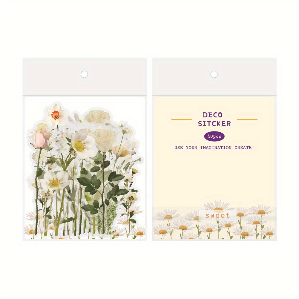 40pcs Floral Stickers Pack Waterproof Transparent PET for Bullet Journal DIY