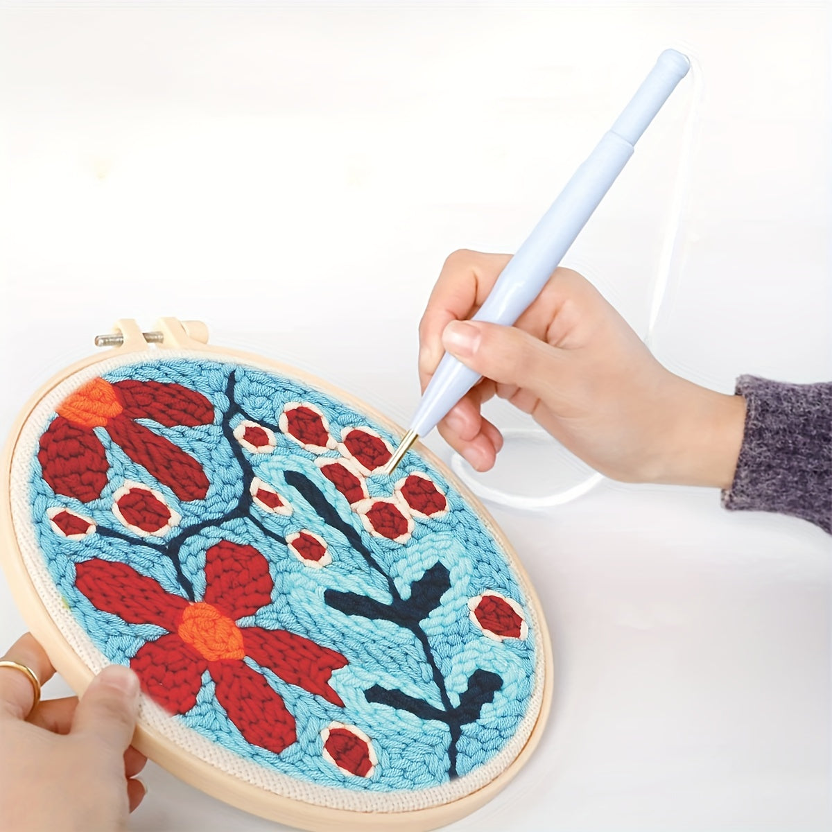 Flowers Pattern Punch Needle Embroidery Starter Kit 7 87x7 87in