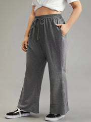  Solid Stitching Flared Leg Trousers With Pockets