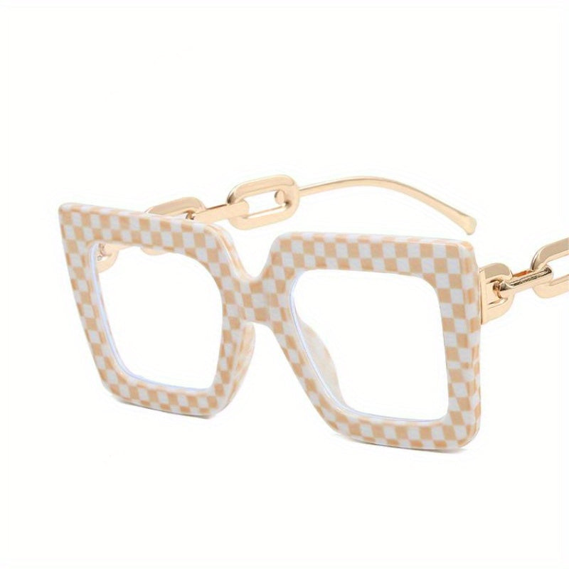 Square Clear Lens Glasses Y2K Chain Temple Anti Light Eyewear