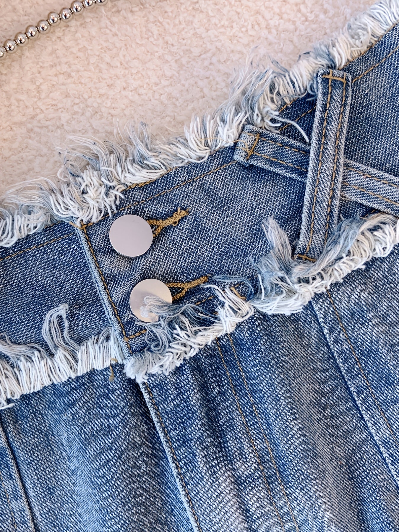 Pleated Double Button Cross Denim Skirt