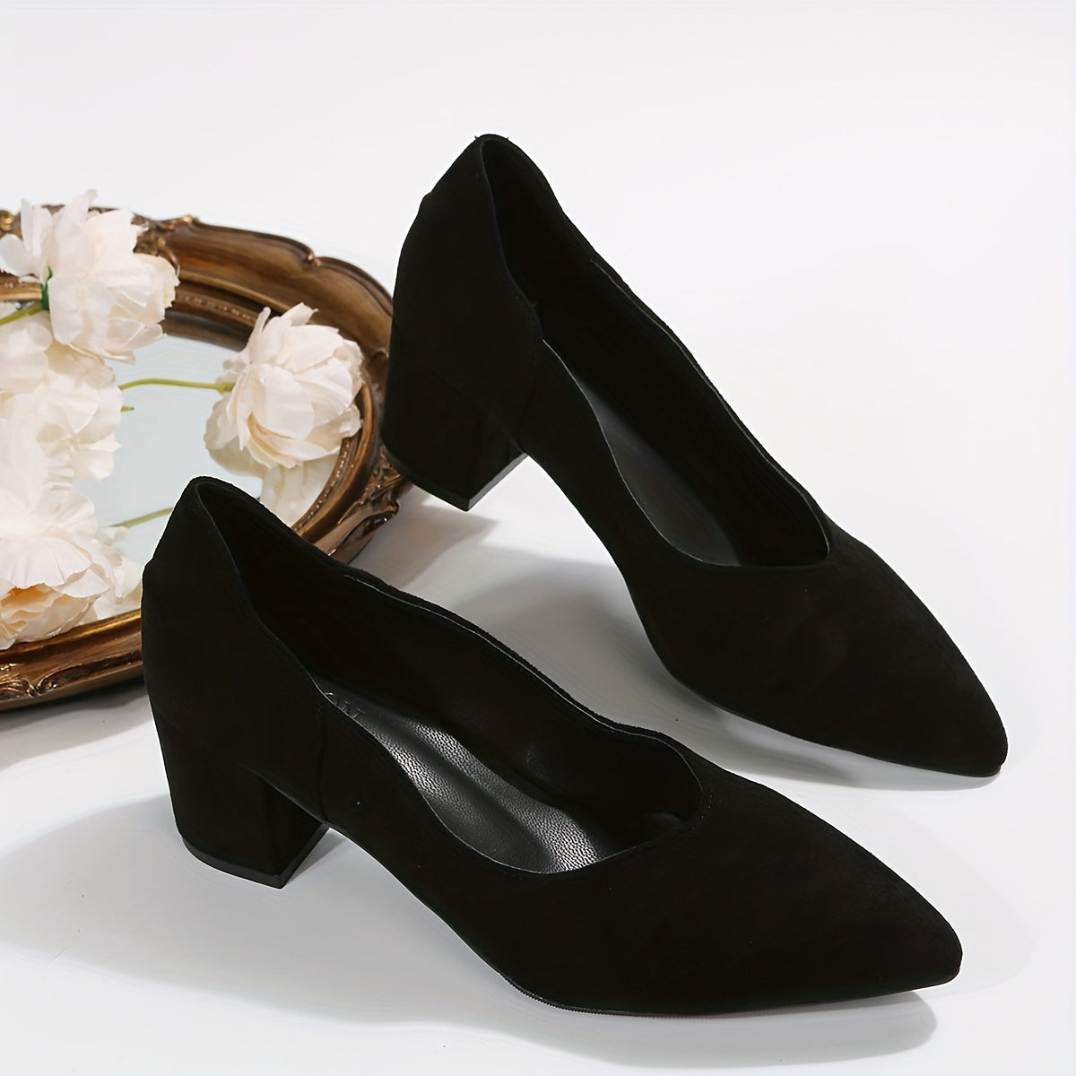Women's Chunky Heel Point Toe Work Shoes Dress Pumps