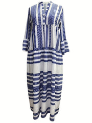  Colorblock Bell Sleeve Maxi Dress