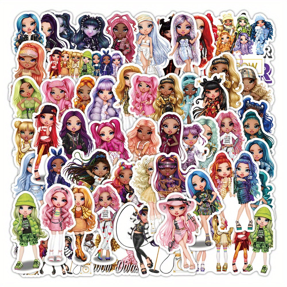 50 Packs Rainbow Dolls Waterproof Stickers for Kids