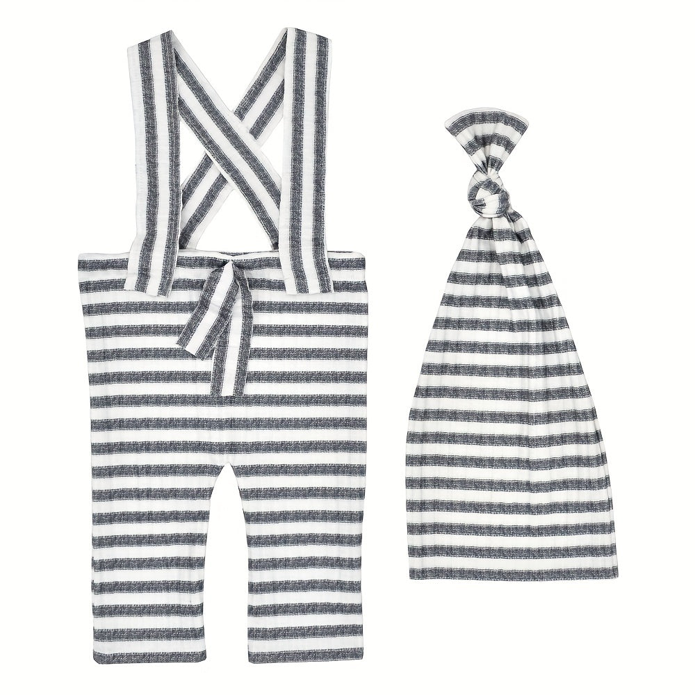 Newborn Striped Hat Suspenders Suit Photo Props Outfit