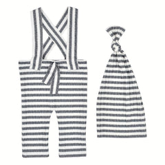 Newborn Striped Hat Suspenders Suit Photo Props Outfit