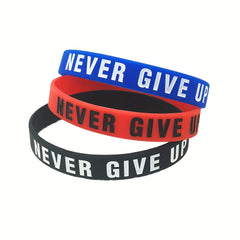 3 Pcs Never Give Up Silicone Bracelet Inspirational Rubber Wristband