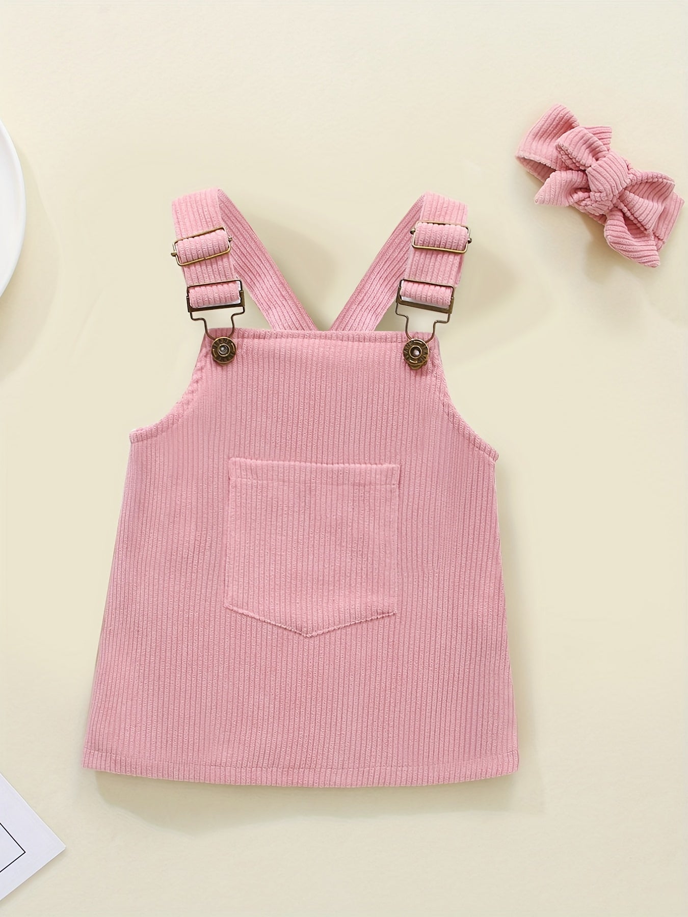 Newborn Triangle Romper Top Corduroy Suspenders Dress Bandana Set