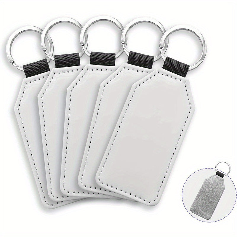 5pcs Glitter PU Leather Keychain Heat Transfer Keyring