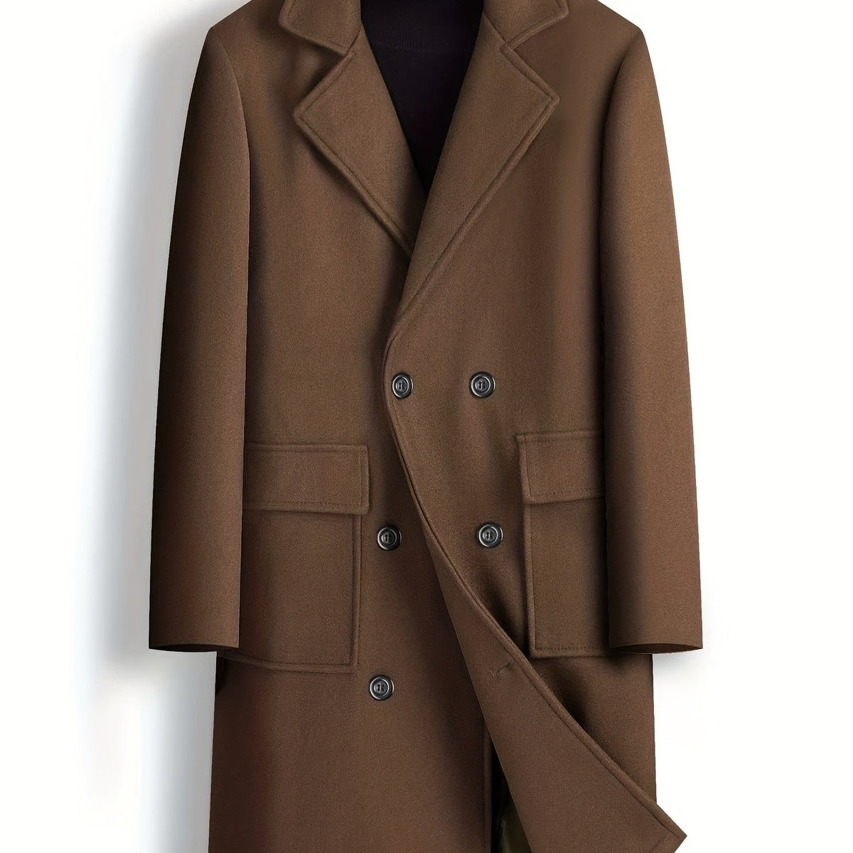 Double Breasted Trench Coat Men's Casual Lapel Woolen Overcoat