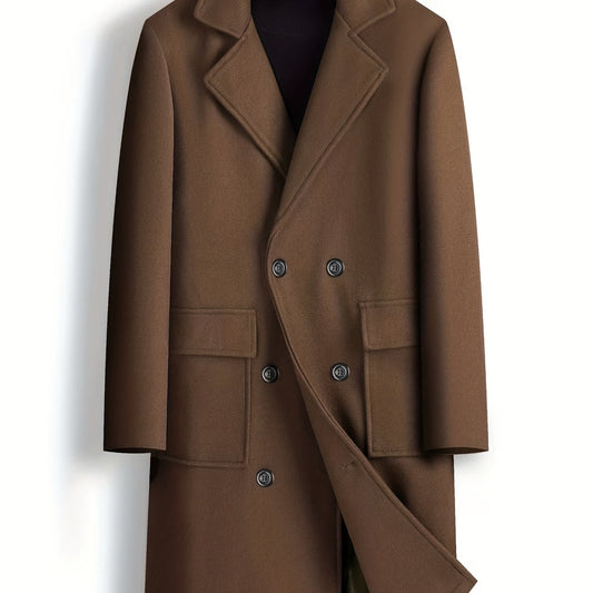 Double Breasted Trench Coat Men's Casual Lapel Woolen Overcoat