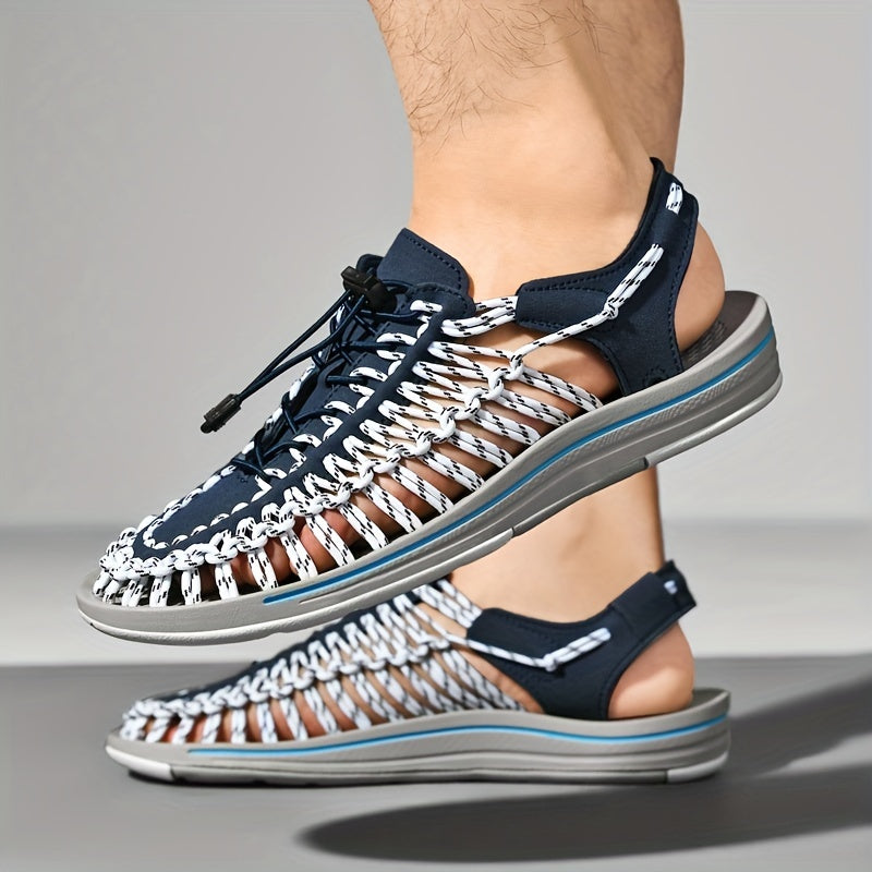 Men's Wrap Toes Flat Sandals Outdoor Slip On Casual Woven Sandals