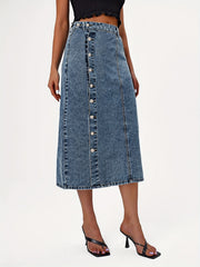 High Waist Button Fly Denim Skirt
