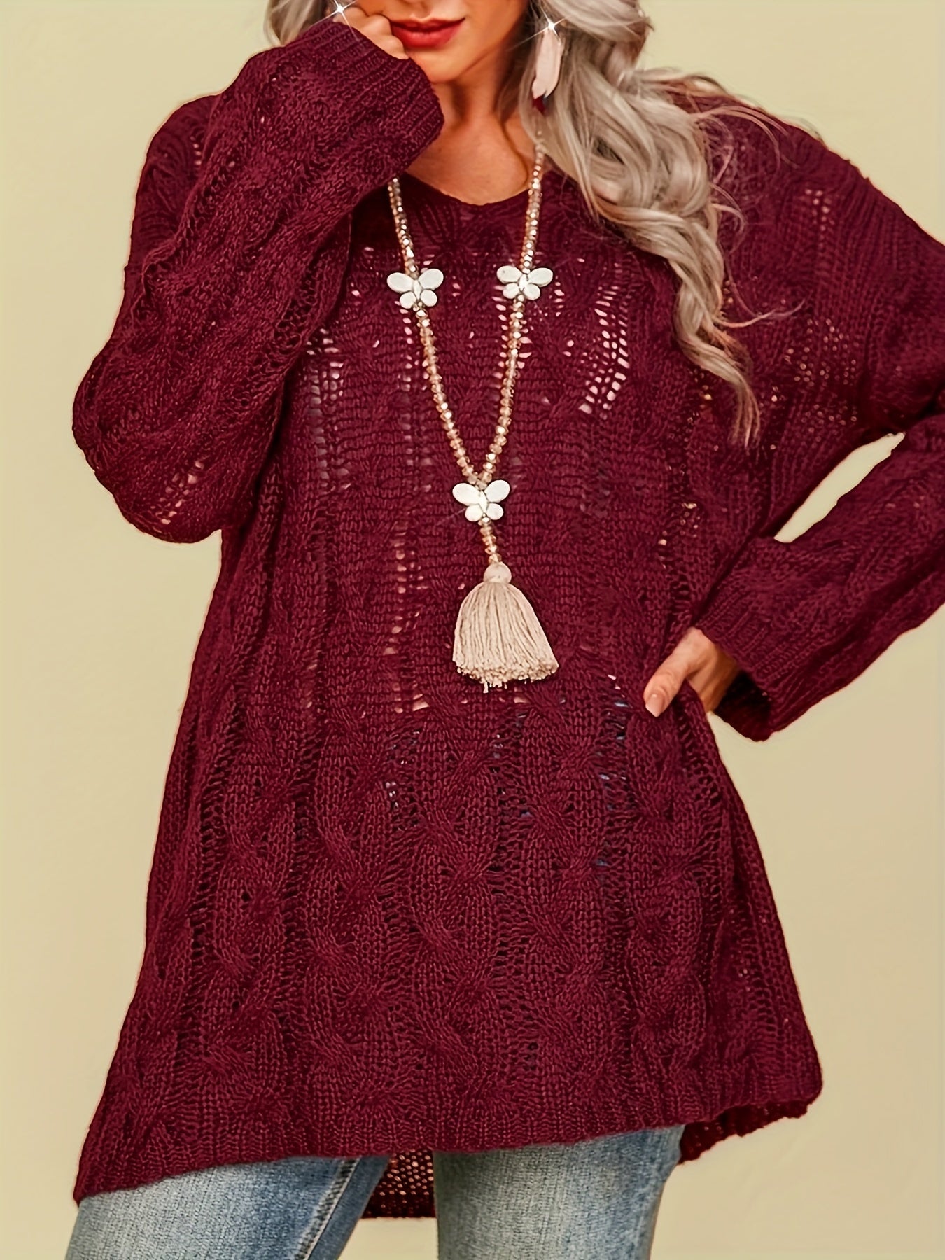  Colorblock Cable Long Sleeve Hooded Sweater